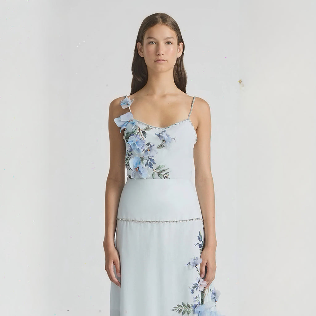 Antipodean Bisous Flower Bodice Top – Sapphire Silk Cami
