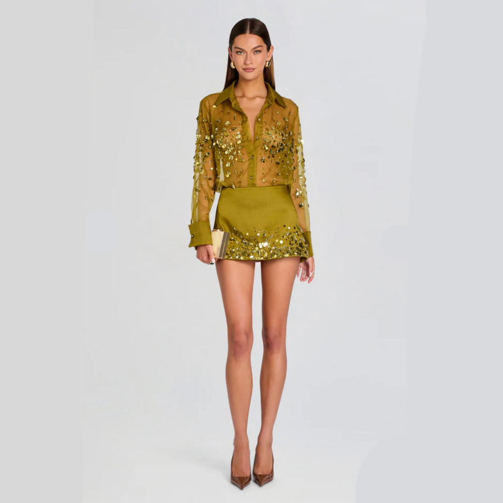 Retrofête Quilly Embroidered Blouse | Basil