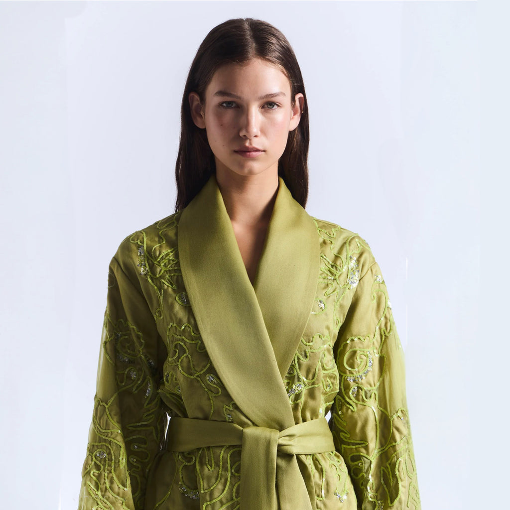 Antipodean - Embroidered Robe Dress - Citron