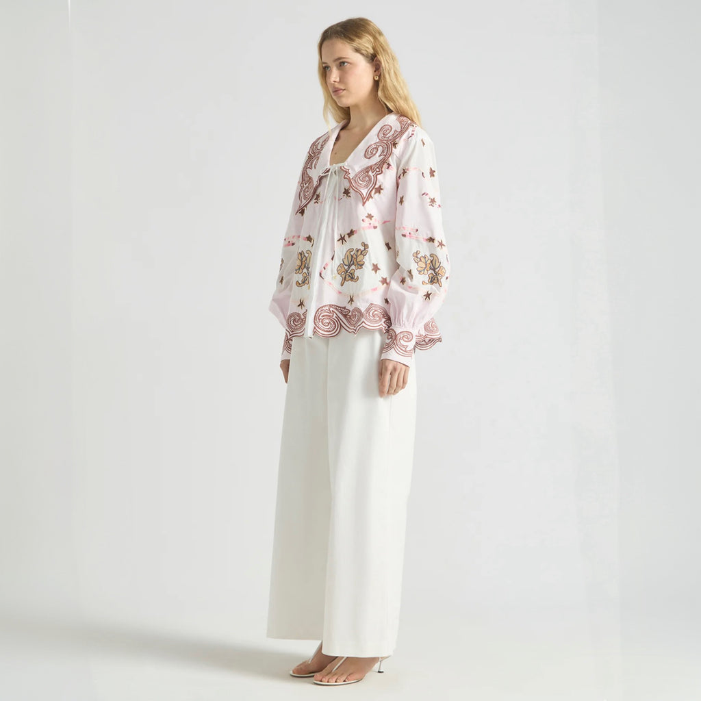 Antipodean Take It Easy Tie-Front Blouse - Rosewater