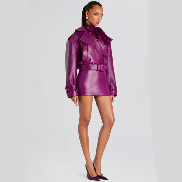 Retrofête Valerie Leather Skirt in Violette | Purple Lamb Leather Mini Skirt