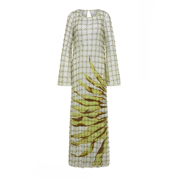 Antipodean Freefall Netted Overlay Gown Porcelain