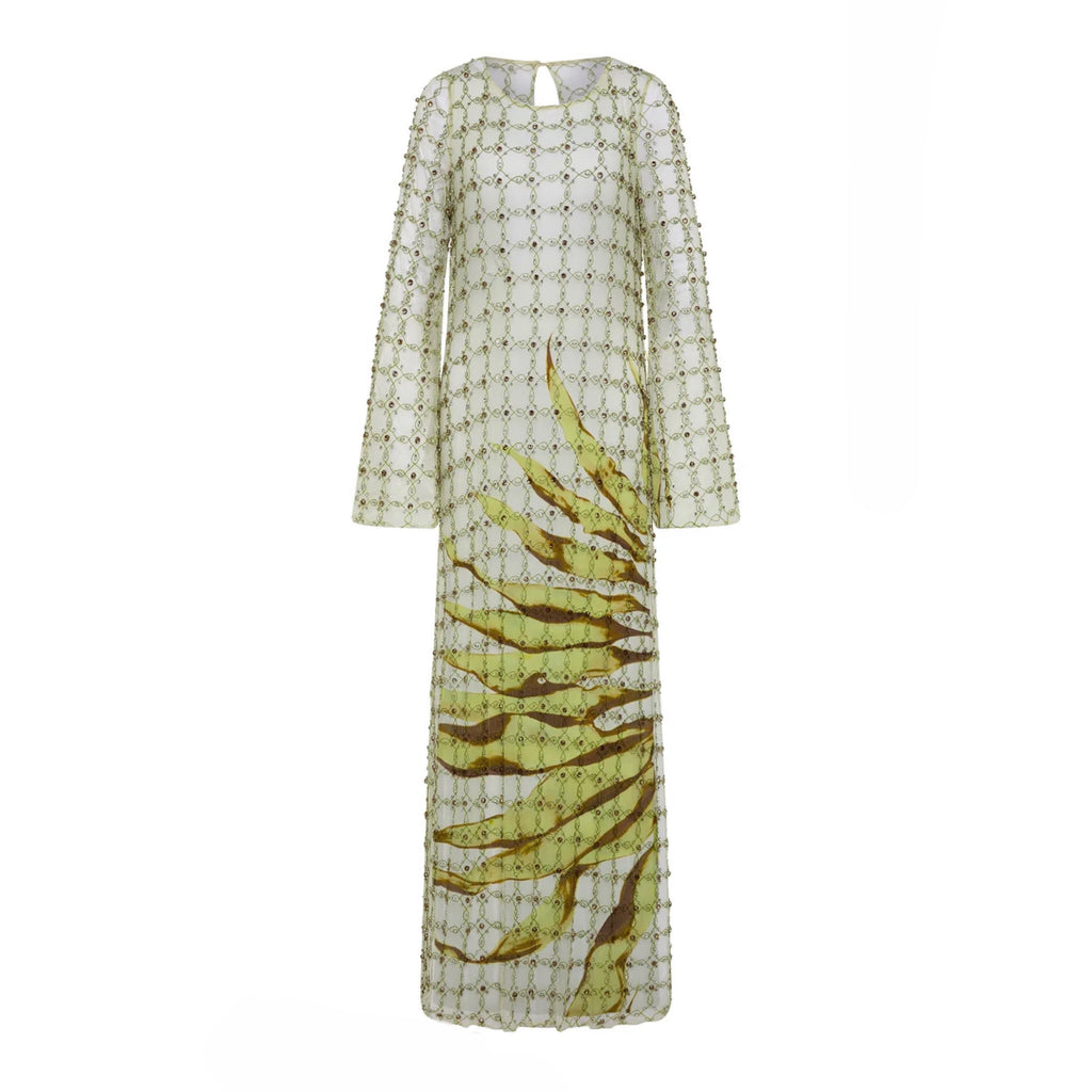Antipodean Freefall Netted Overlay Gown Porcelain
