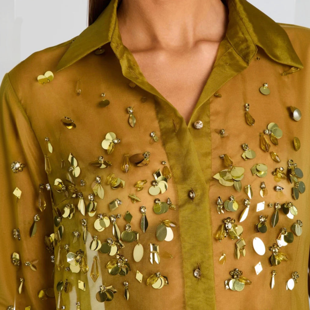 Retrofête Quilly Embroidered Blouse | Basil