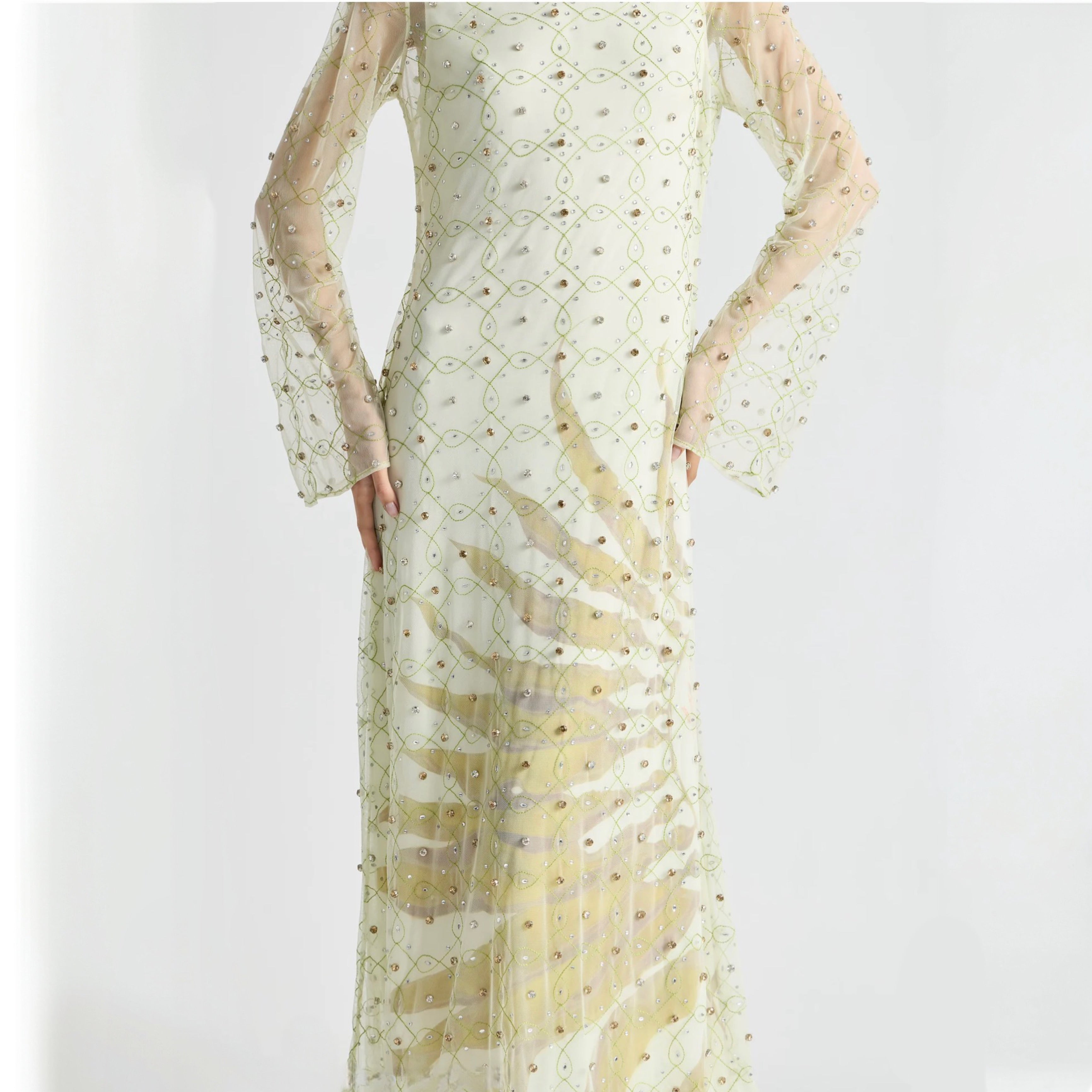 Antipodean Freefall Netted Overlay Gown Porcelain
