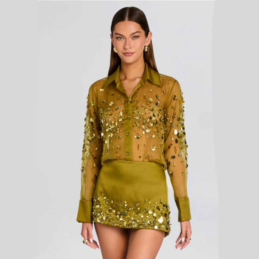 Retrofête Quilly Embroidered Blouse | Basil