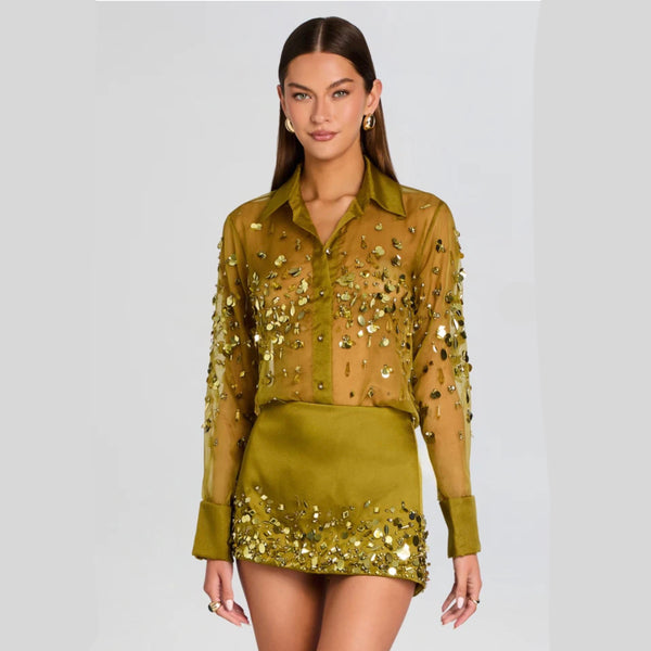 Retrofête Quilly Embroidered Blouse | Basil