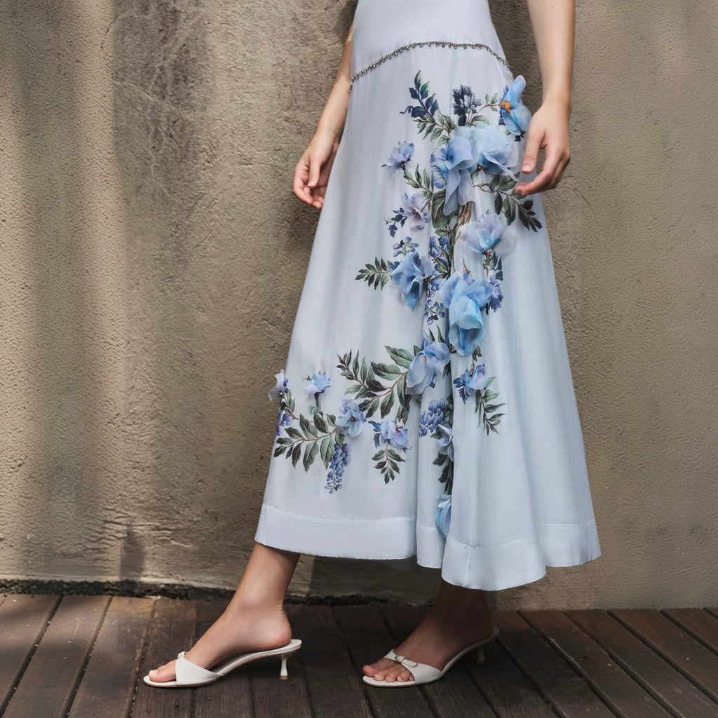Antipodean Bisous Flower Yoke Skirt – Sapphire Midi Skirt