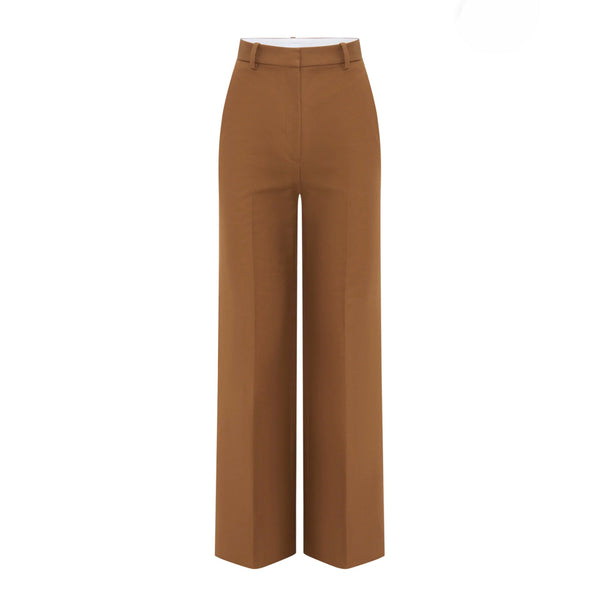 Artemis Diciero Ruby Trouser in Caramel | High-Waisted Bell-Leg Cotton Trousers