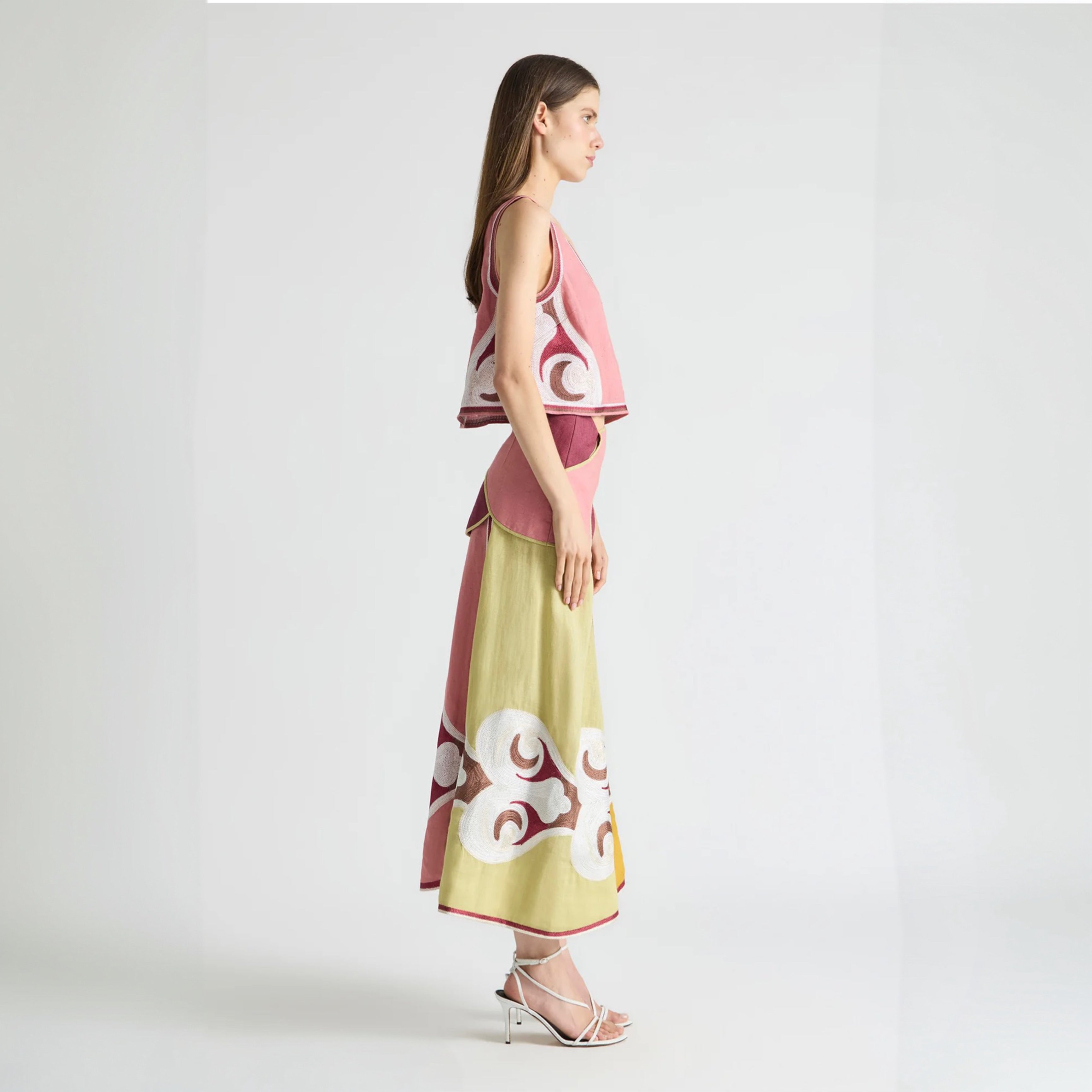 Antipodean - Twin Rivers Curved Yoke Midi Skirt- Mauveglow