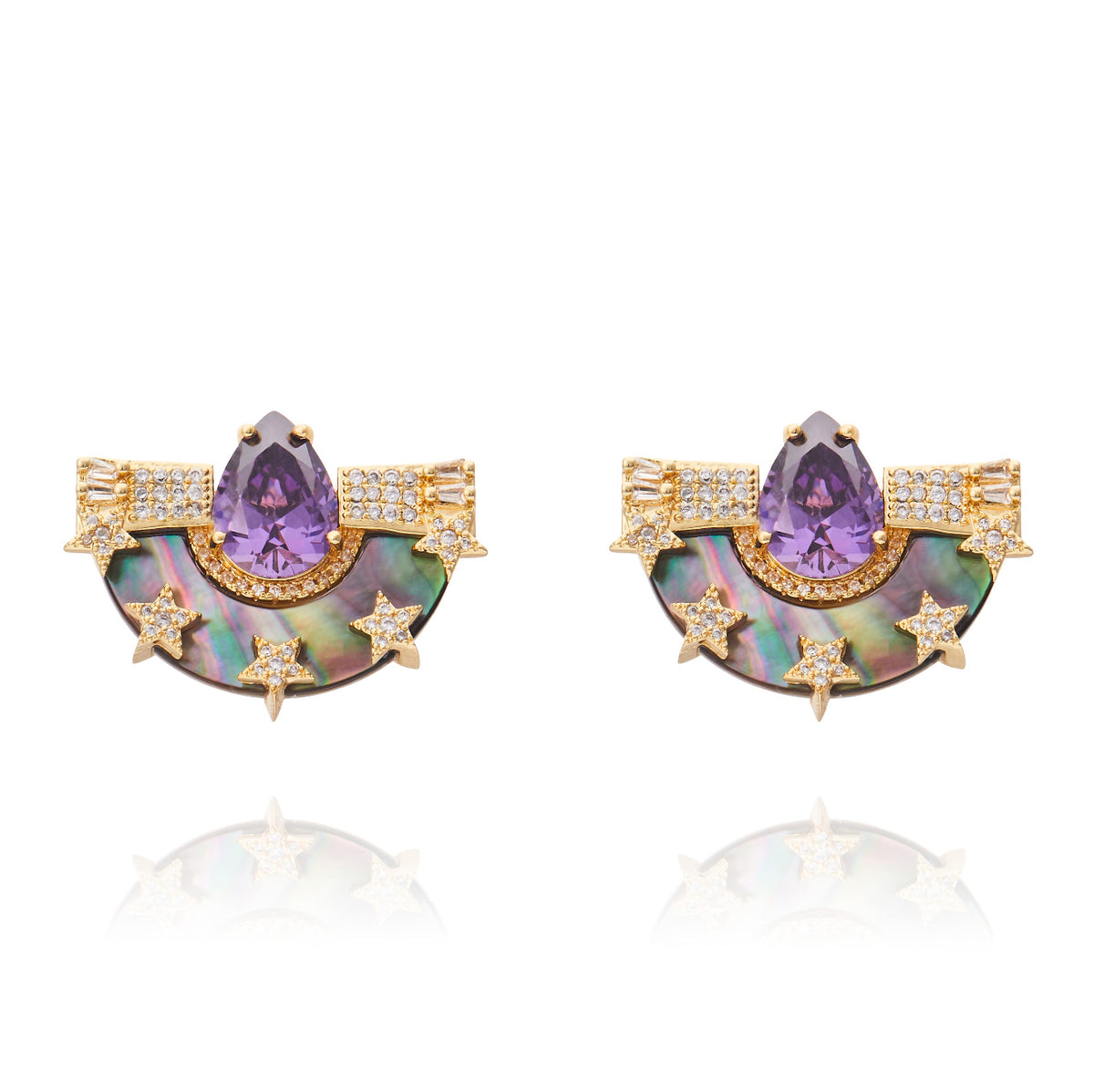 Larissa Earrings Black / Amethyst Mop Gold