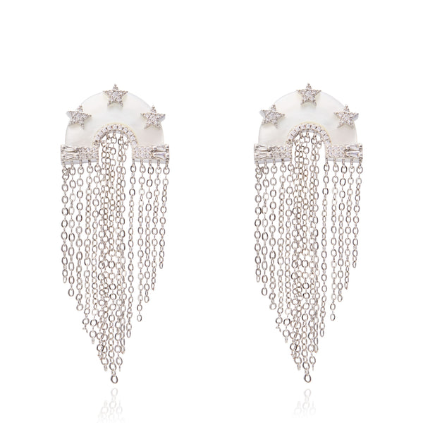 Miranda Fringe Earrings White & Silver