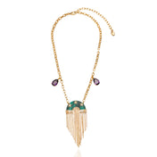 Miranda Fringe Necklace with Mob Malachite & Amethyst Gold