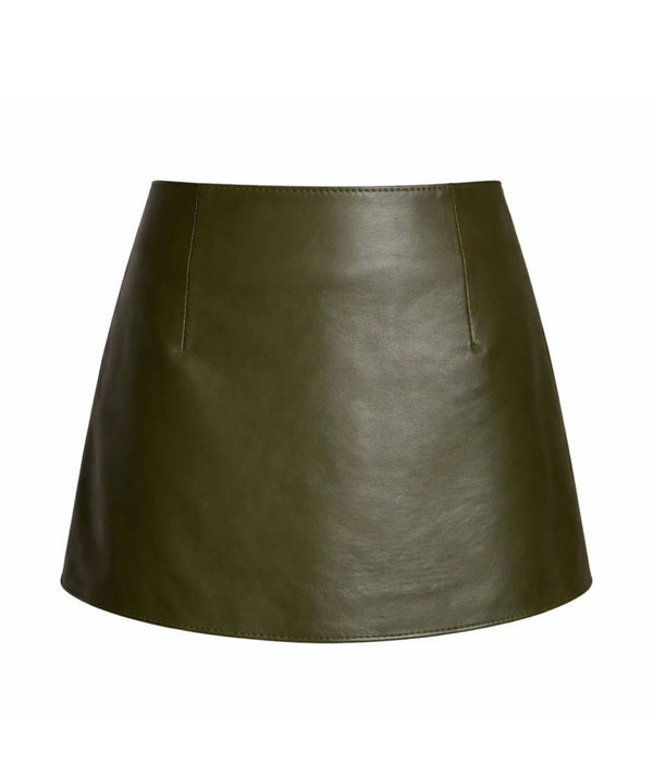 ZUT Tellier Skirt | Olive Leather A-Line Mini Skirt