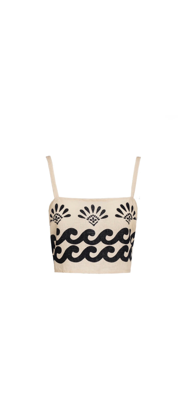 ISABEL BEACHWEAR TOP LINO PALM IVORY- BLACK