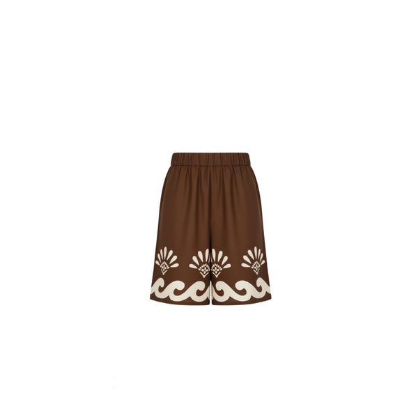 ISABEL BEACHWEAR SHORTS PANTS PALM LINO BROWN - IVORY