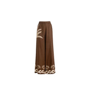 ISABEL BEACHWEAR MAXI PANTS LINO PALM BROWN - IVORY