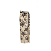 ISABEL BEACHWEAR SKIRT PAREO FIOCCO LINEN PALM IVORY- BLACK