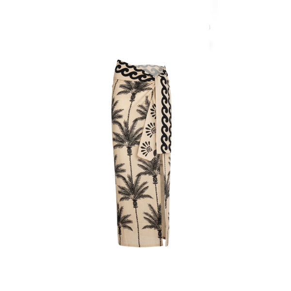 ISABEL BEACHWEAR SKIRT PAREO FIOCCO LINEN PALM IVORY- BLACK