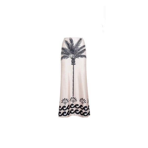 ISABEL BEACHWEAR MIDI SKIRT MAXI PALM LYCRA IVORY-BLACK