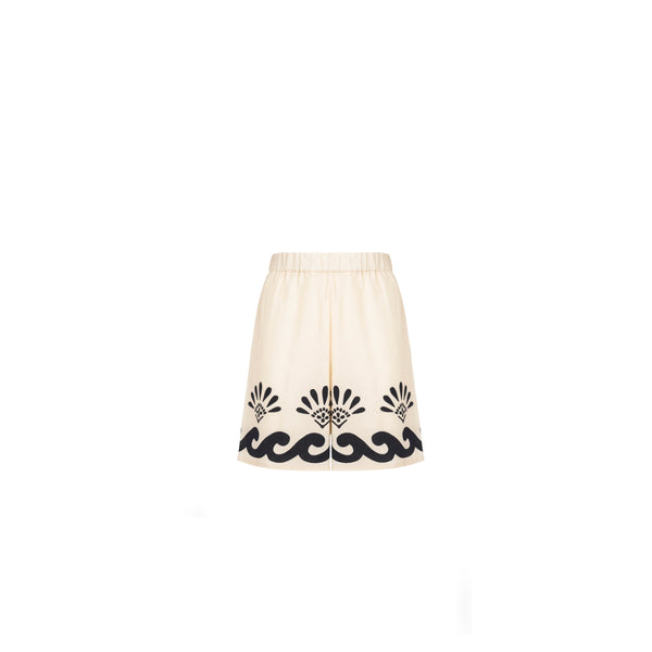 ISABEL BEACHWEAR SHORTS PANTS PALM LINO IVORY - BLACK
