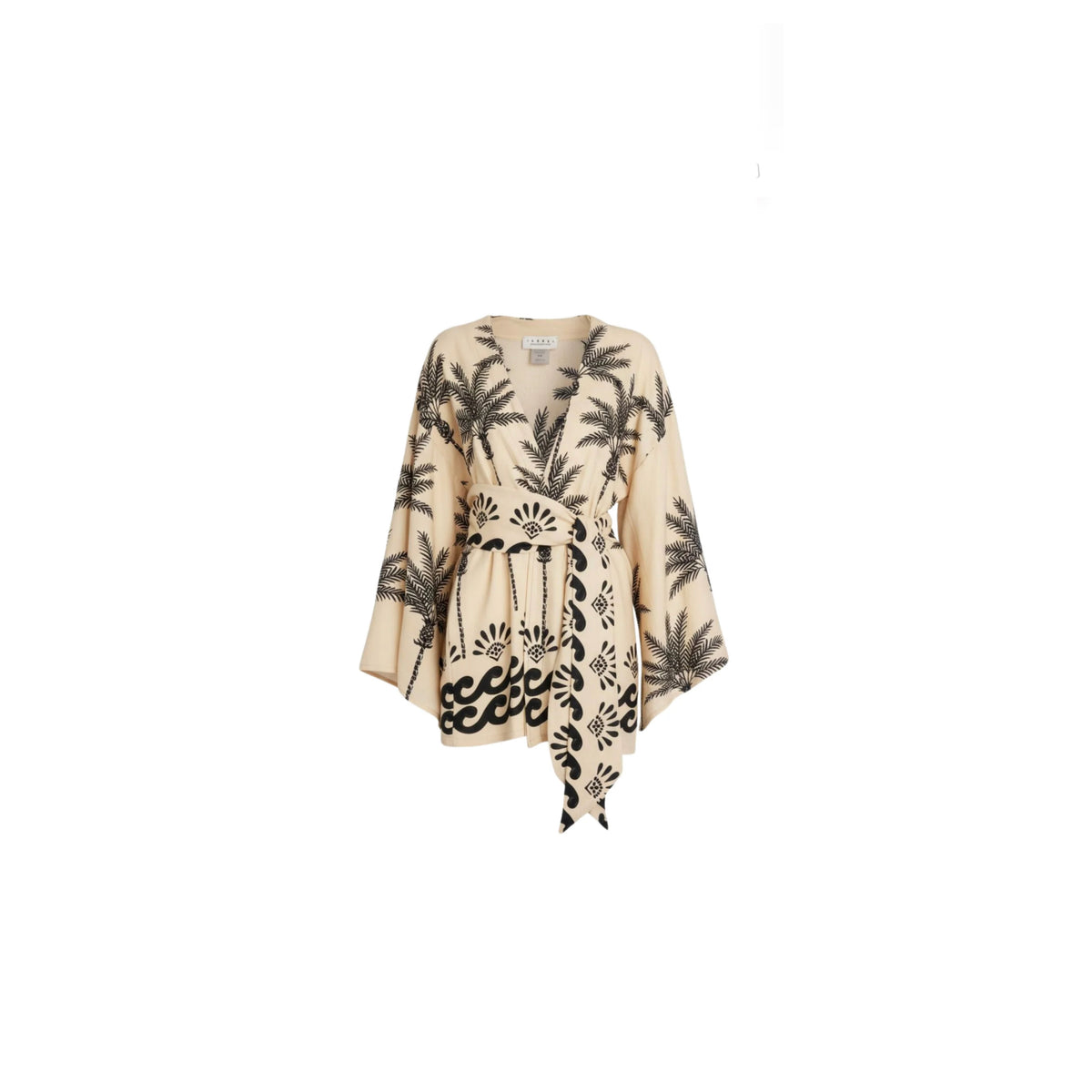 ISABEL BEACHWEAR KIMONO SHORT LINO PALM IVORY - BLACK