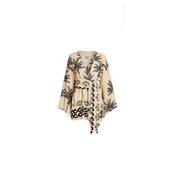 ISABEL BEACHWEAR KIMONO SHORT LINO PALM IVORY - BLACK