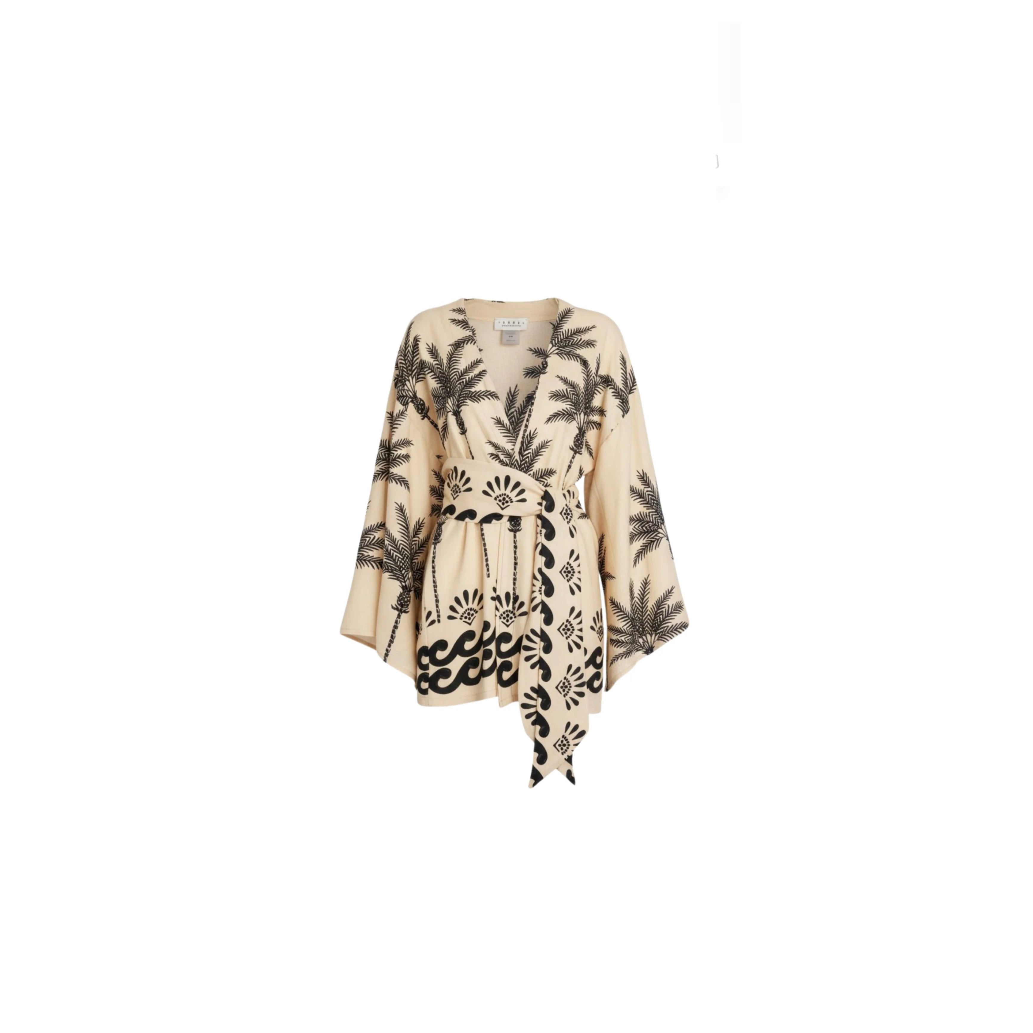 ISABEL BEACHWEAR
KIMONO SHORT LINO PALM IVORY - BLACK
