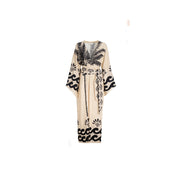 ISABEL BEACHWEAR KIMONO MAXI LINO PALM IVORY-BLACK