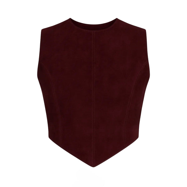 ZUT Samuel Top Red Wine | Cropped Suede Corset Top