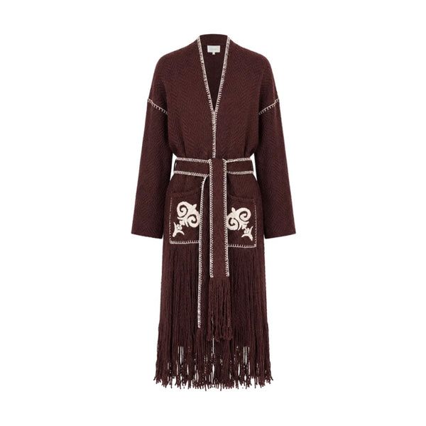 Carolina K Saddler Coat Chocolate | Handmade Fringed Wrap Coat
