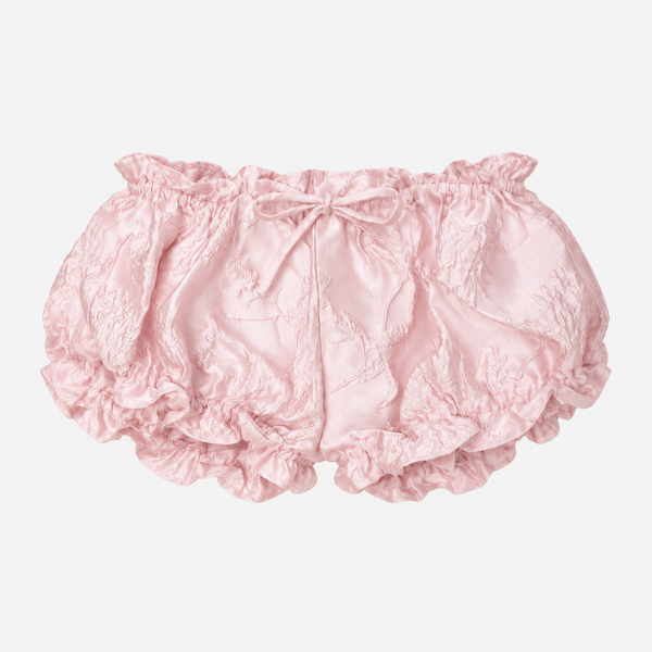 AKNVAS The Eli Bloomers in Pale Pink Brocade | Gathered Brocade Bloomer Shorts