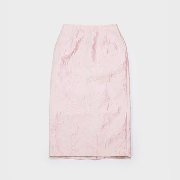 AKNVAS The Clarissa Pencil Skirt in Pale Pink Brocade | Brocade Midi Skirt