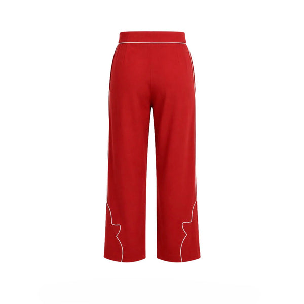 Carolina K Lou Pants | Red Wide-Leg Western Pants with White Piping