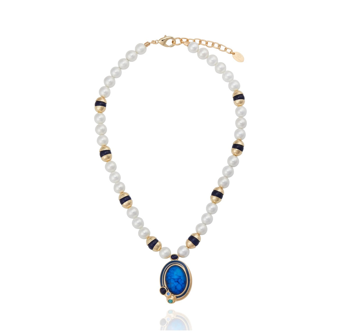 Rialto Pearl Necklace Blue Oval Turquise Necklace
