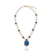 Rialto Pearl Necklace Blue Oval Turquise Necklace