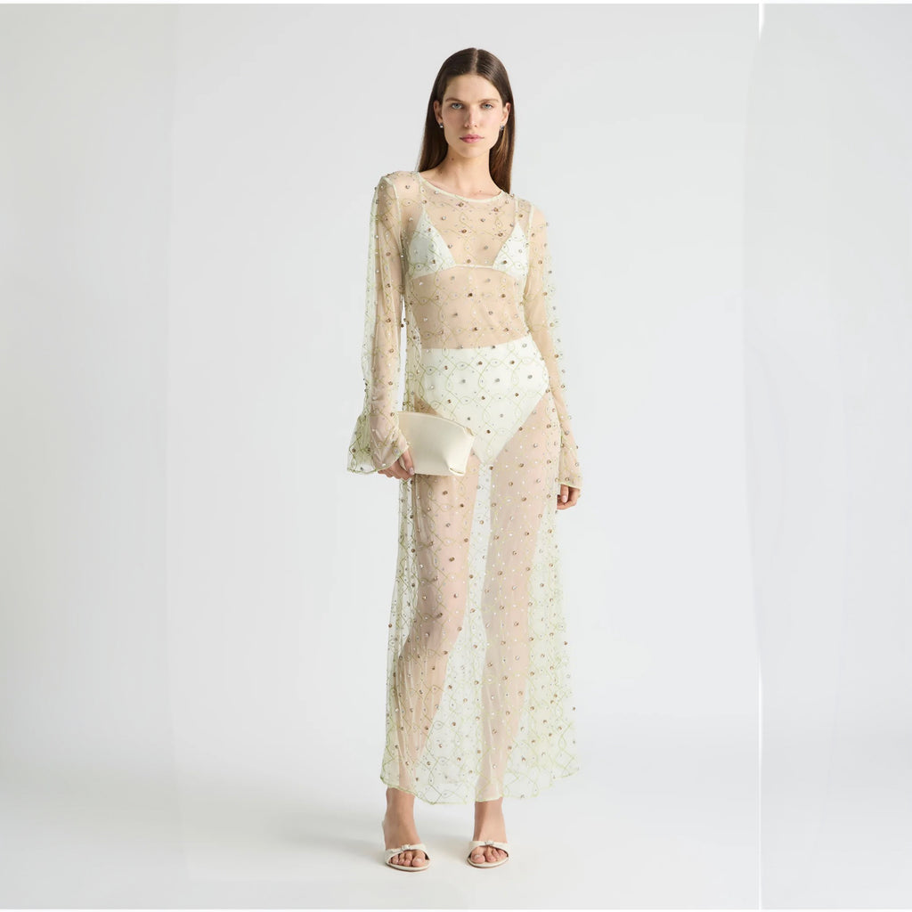Antipodean Freefall Netted Overlay Gown Porcelain