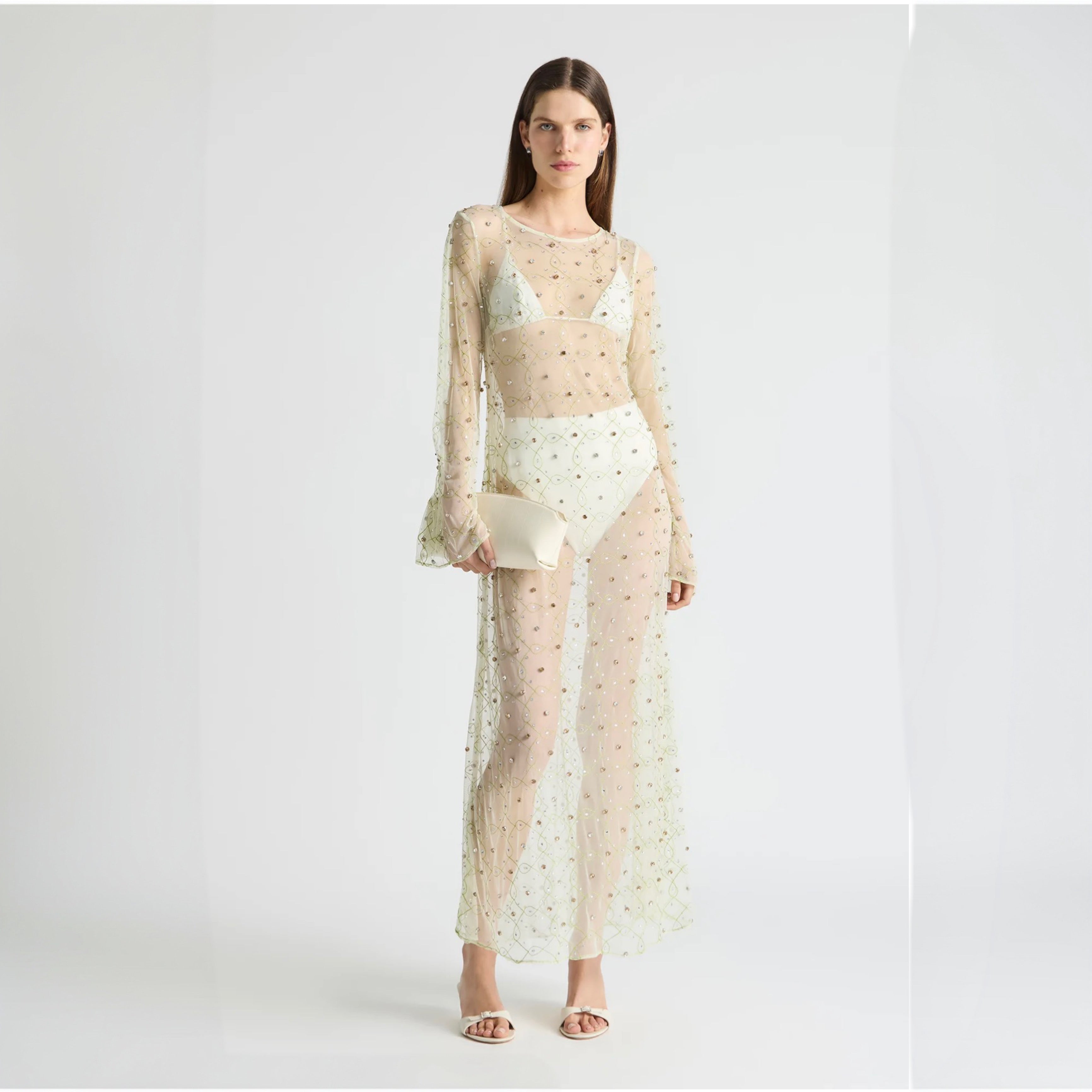 Antipodean Freefall Netted Overlay Gown Porcelain