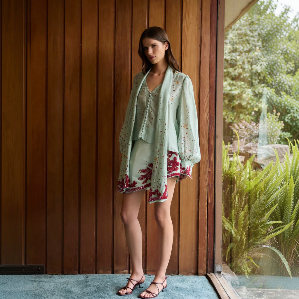 Oceans Apart Wave Skirt- Seafoam