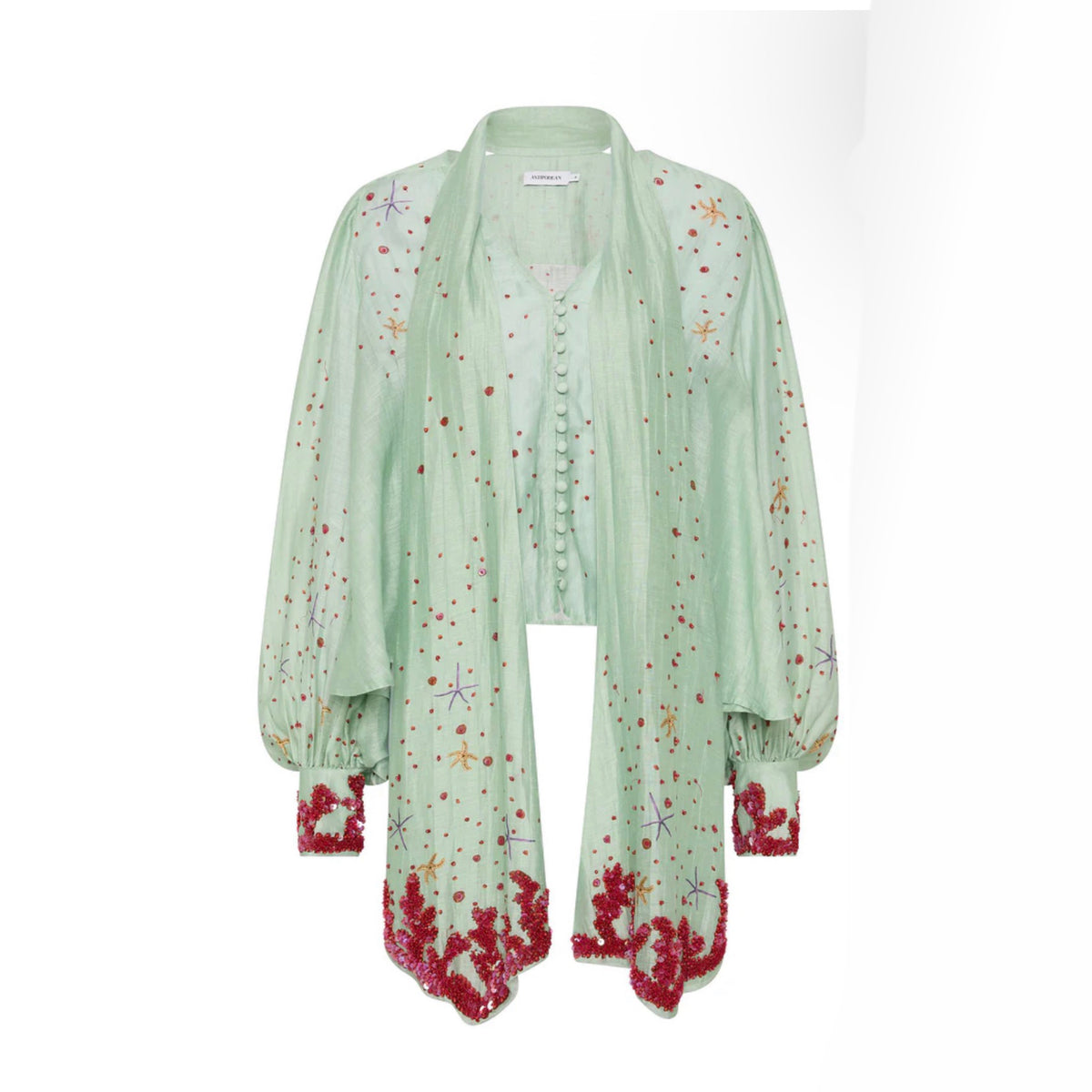 Oceans Apart Neck Tie Billow Blouse - Seafoam – Antipodean
