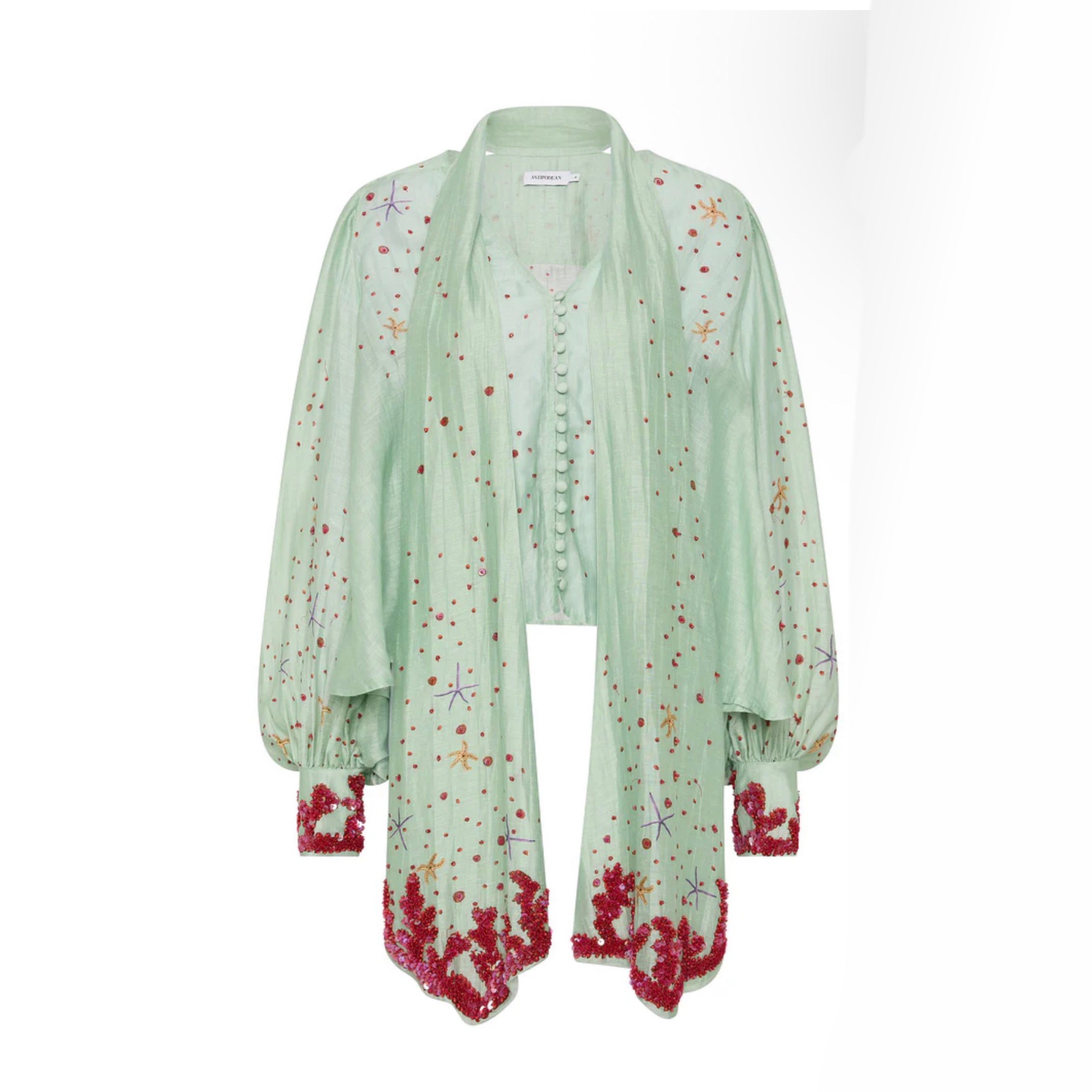 Oceans Apart Neck Tie Billow Blouse - Seafoam