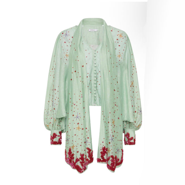 Oceans Apart Neck Tie Billow Blouse - Seafoam – Antipodean