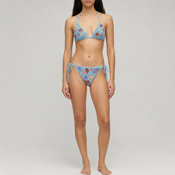 Oceanus Sea Shell Beaded Bikini Set in Blue