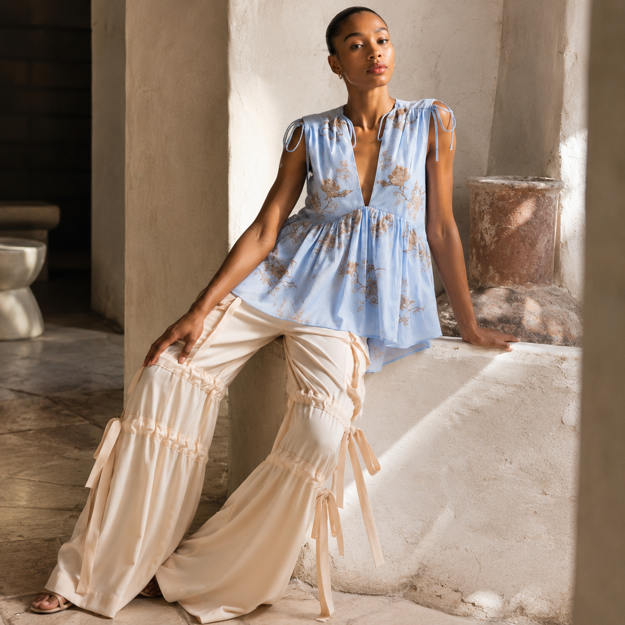 Aknvas - The Odin Trousers in Cream Satin