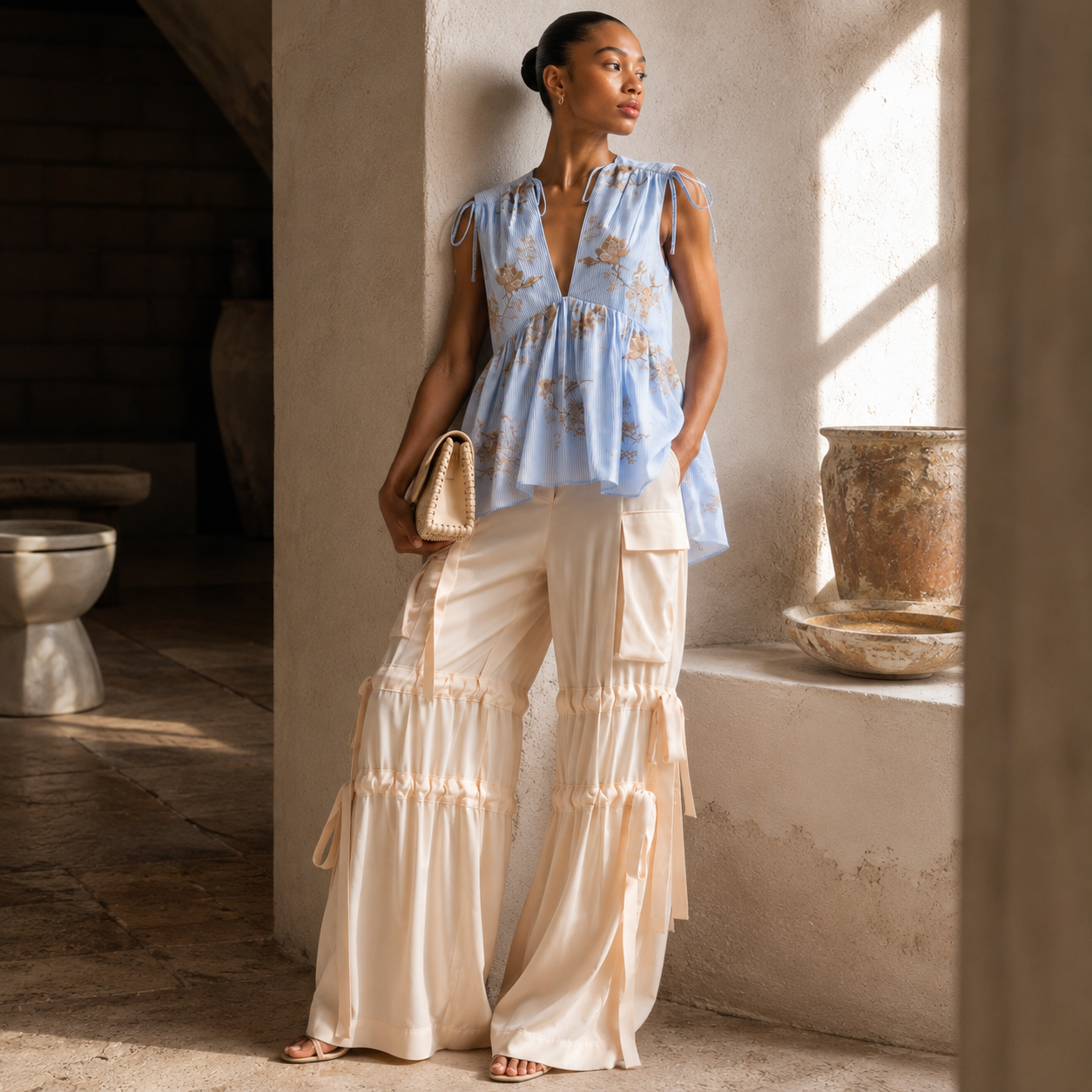 Aknvas - The Odin Trousers in Cream Satin