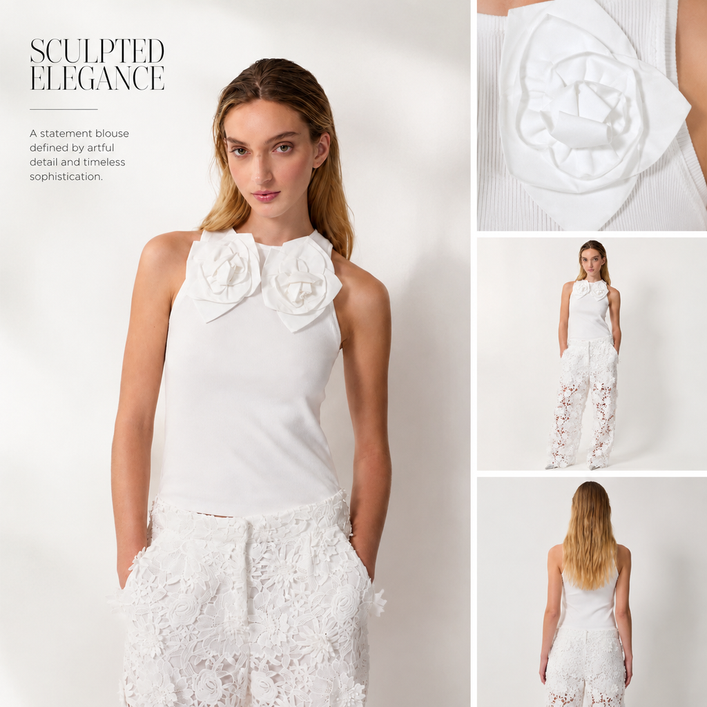 Aknvas - The Camille flower tank in white