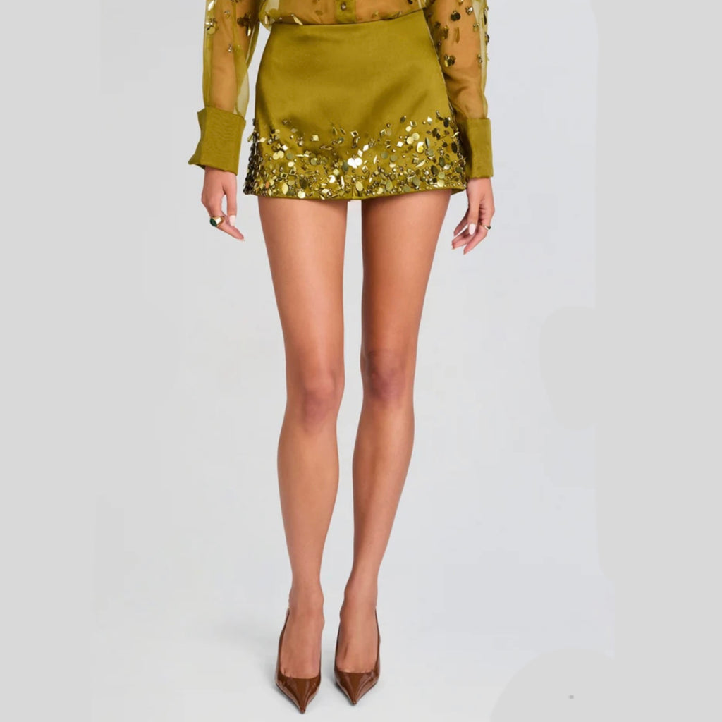 Retrofête Quilly Embroidered Skirt | Basil