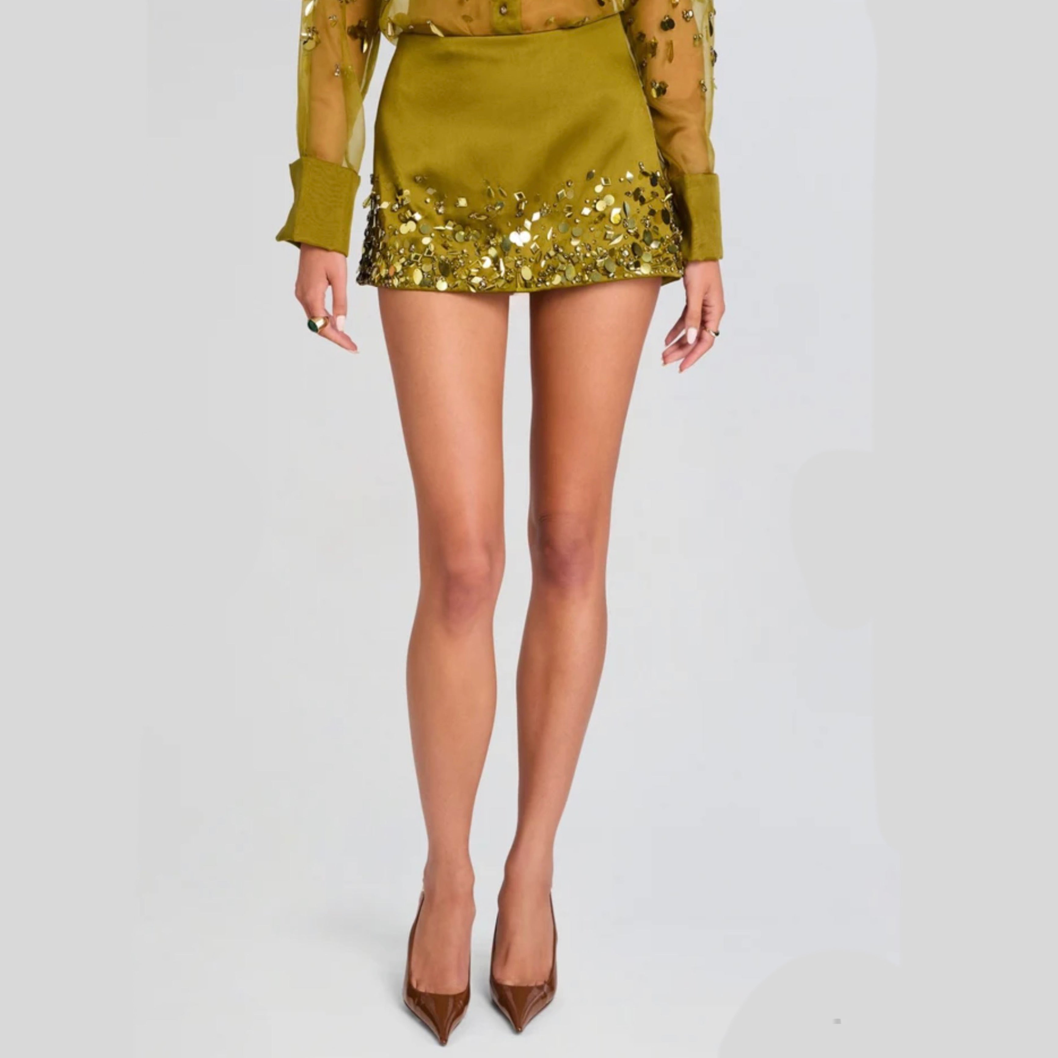 Retrofête Quilly Embroidered Skirt | Basil