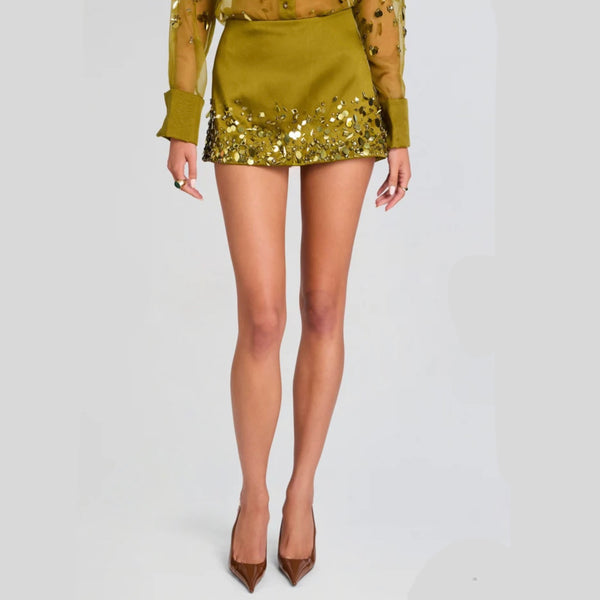 Retrofête Quilly Embroidered Skirt | Basil