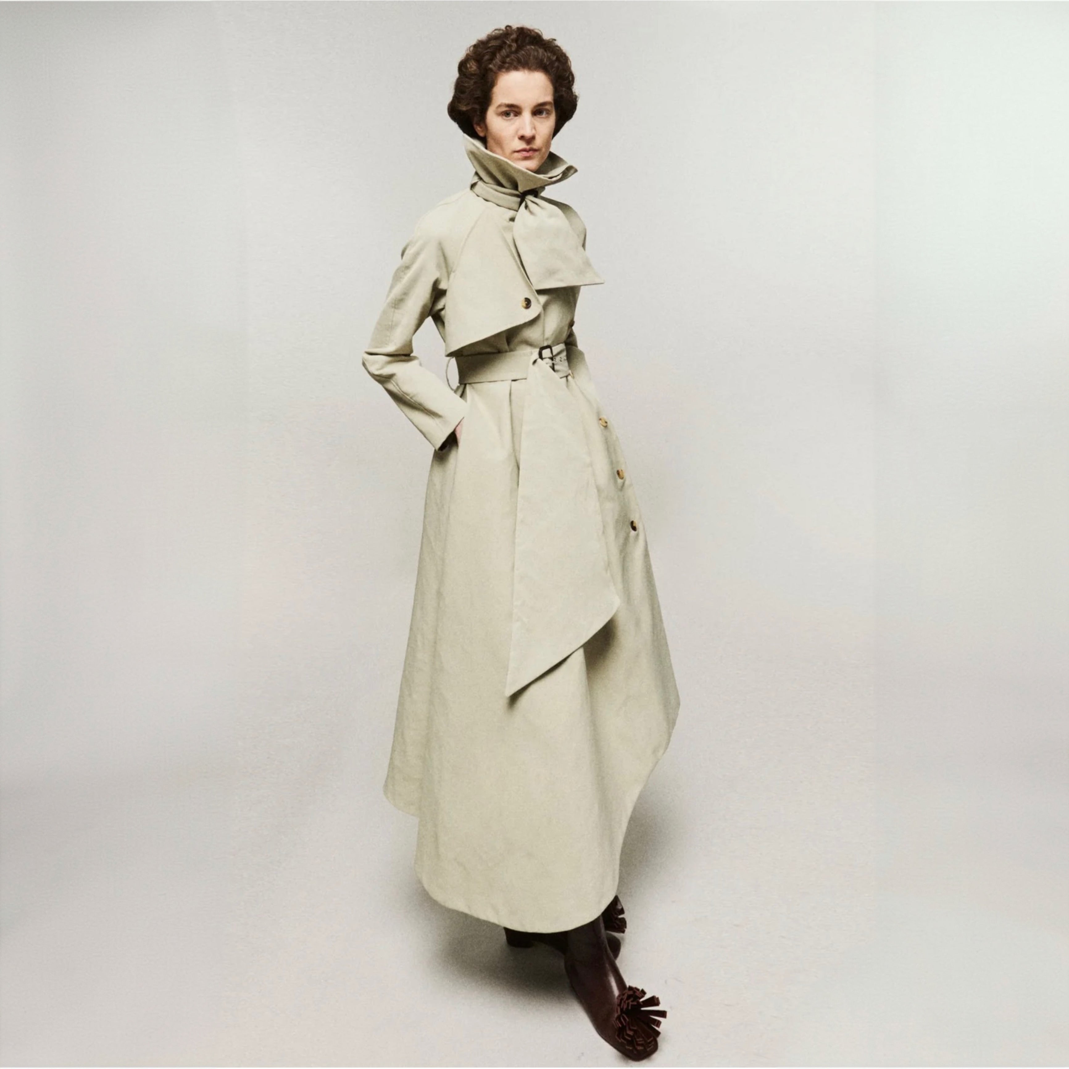 A.W.A.K.E. Mode Flared Belted Trench Coat | Light Khaki